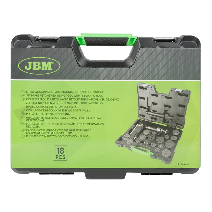 KIT REPOSICIONADOR PARA PISTONES DE FRENO CON PISTOLA 18PCS