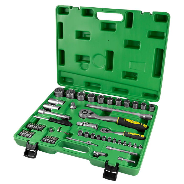 MALETÍN DE HERRAMIENTAS DE 60 PIEZAS CON VASOS SPLINE DE 1/2" Y 1/4" CINCADO