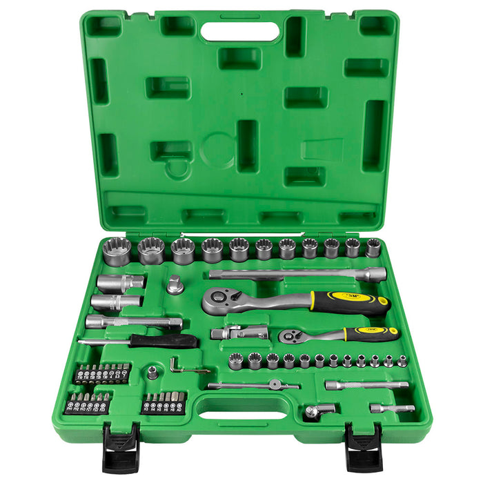 MALLETTE À OUTILS 60 PIÈCES AVEC DOUILLES MULTIDENTES ZINGUÉES 1/2" ET 1/4"