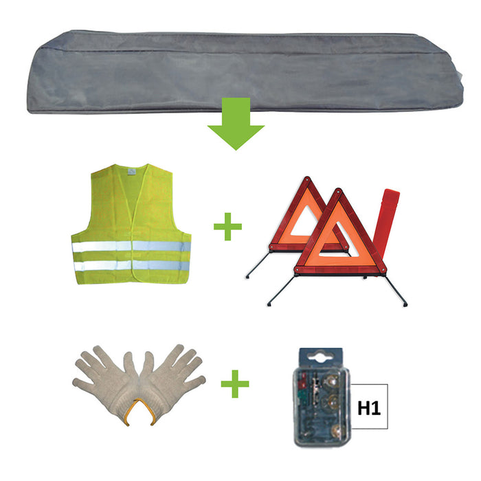 KIT EMERGÊNCIA BOLSA CINZENTA + MK H1 + COLETE + TRIÂNG. + LUVAS