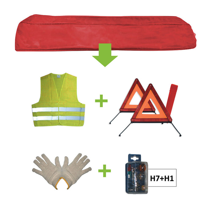 EMERGENCY KIT RED BAG + MK H7+H1 + VEST + TRIANGLE + GLOVES