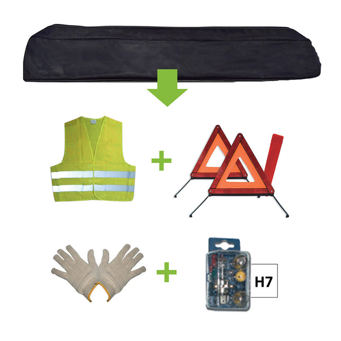 EMERGENCY KIT BLACK BAG + MK H7 + VEST + TRIANGLE + GLOVES