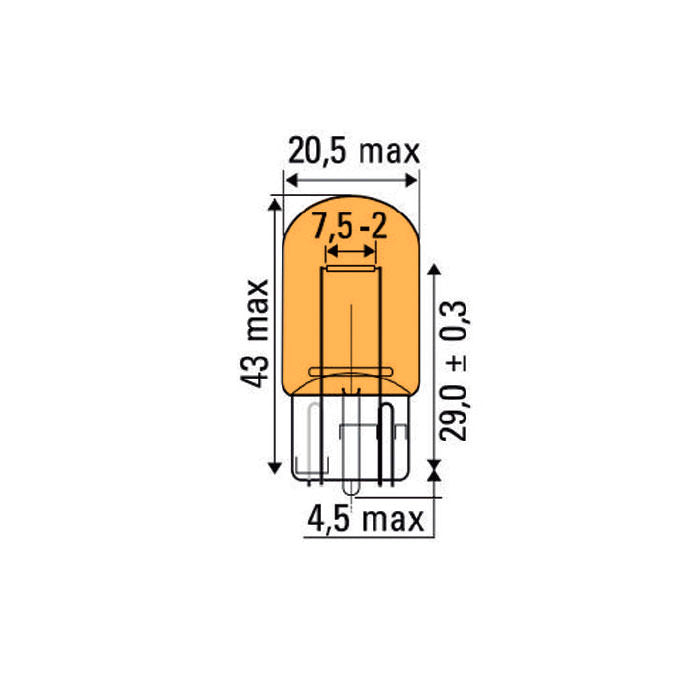 LOT OF 10 UNITS OBN WEDGE LAMP 21W 12V T20 AMBER