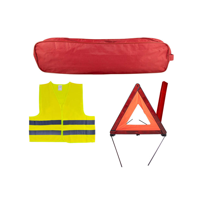 KIT EMERGENCIA BOLSA ROJA RIBETE+TRIANGULO+CHALECO