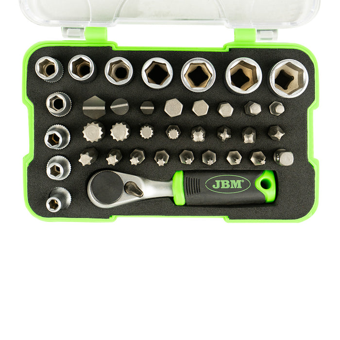 ESTUCHE DE 37 PIEZAS CON CARRACA MINI DE 1/4"