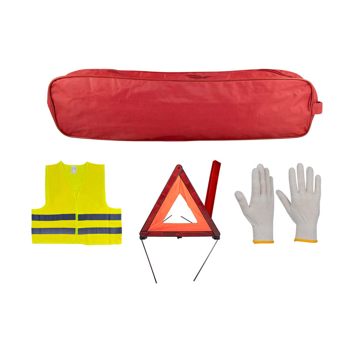 EMERGENCY KIT RED BAG TRIM+TRIANGLE+VEST+GLOVES