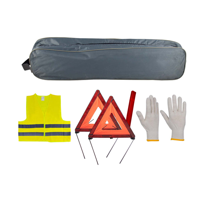 EMERGENCY KIT GREY BAG WITH PIPING+2 TRIANGLES+VEST+GLOVES
