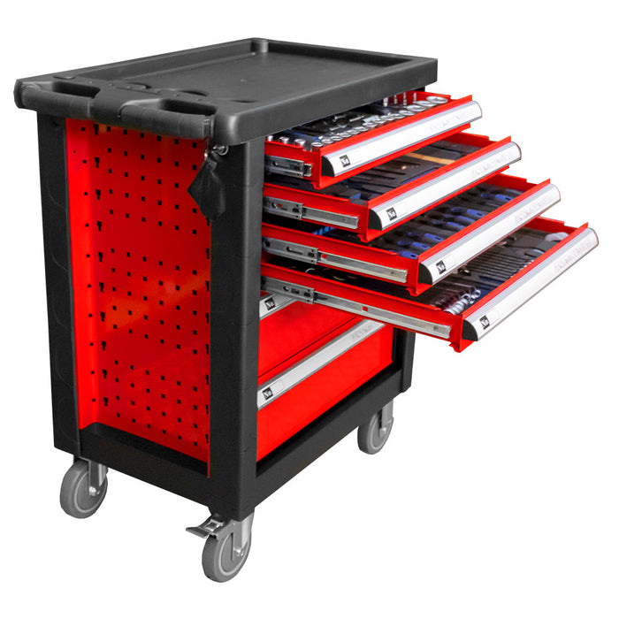 6-DRAWER RED TOOL TROLLEY WITH TOOLS