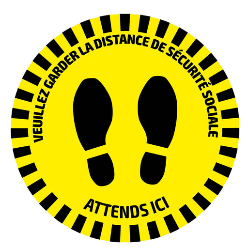 ETIQUETA ADHESIVA REDONDA DE SEÑALIZACIÓN PARA SUELOS - DISTANCIA DE SEGURIDAD