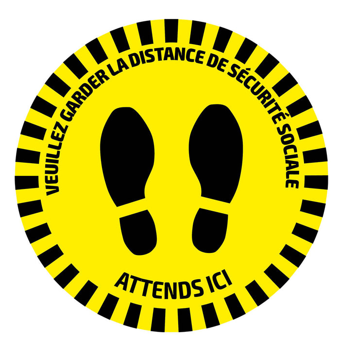 ETIQUETA ADHESIVA REDONDA DE SEÑALIZACIÓN PARA SUELOS - DISTANCIA DE SEGURIDAD