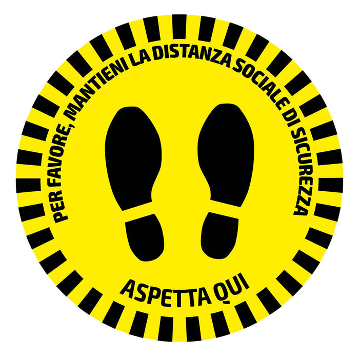 ETIQUETA ADHESIVA REDONDA DE SEÑALIZACIÓN PARA SUELOS - DISTANCIA DE SEGURIDAD