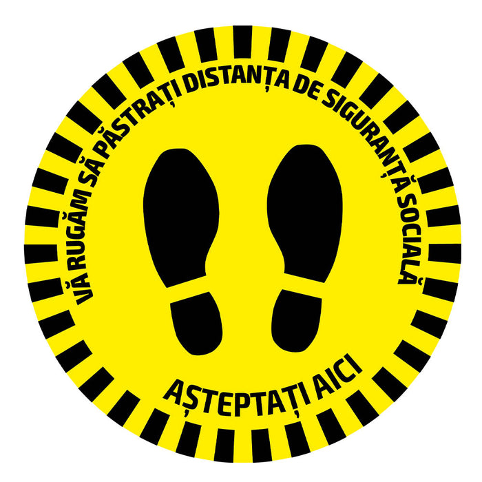 ETIQUETA ADHESIVA REDONDA DE SEÑALIZACIÓN PARA SUELOS - DISTANCIA DE SEGURIDAD