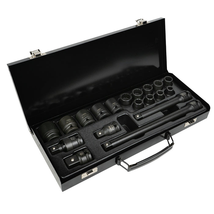 SET DE 19 PIEZAS DE IMPACTO DE 1/2" CON 14 VASOS DE 12 CANTOS + ADAPTADORES