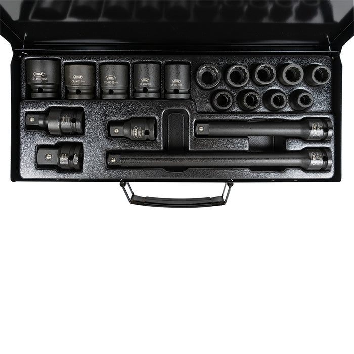SET DE 19 PIEZAS DE IMPACTO DE 1/2" CON 14 VASOS DE 12 CANTOS + ADAPTADORES