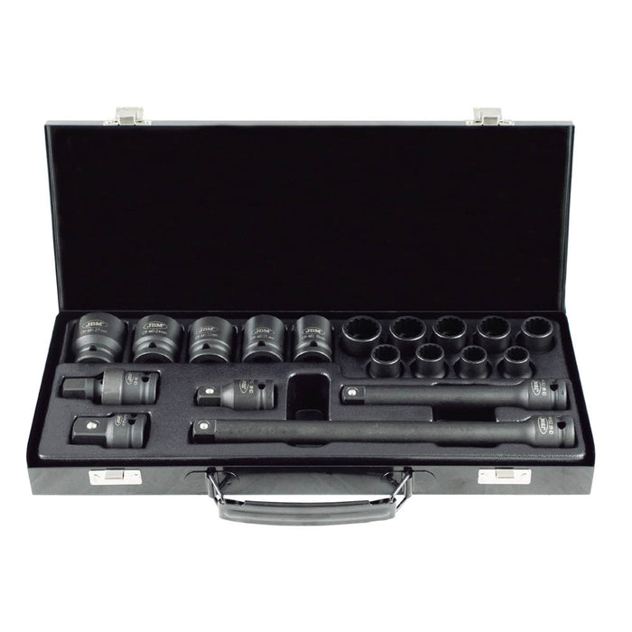 SET DE 19 PIEZAS DE IMPACTO DE 1/2" CON 14 VASOS DE 12 CANTOS + ADAPTADORES