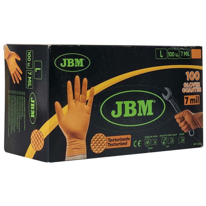 GUANTES NARANJAS DESECHABLES DE NITRILO T:L 7,0MIL (100 UDS.) TEXTURA DIAMANTE
