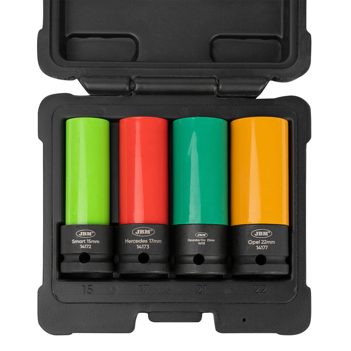SET DE 4 VASOS DE IMPACTO DE 1/2" PARA LLANTAS DE ALEACIÓN