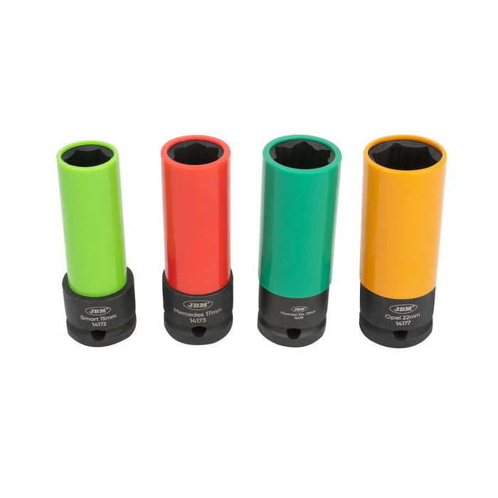 SET DE 4 VASOS DE IMPACTO DE 1/2" PARA LLANTAS DE ALEACIÓN
