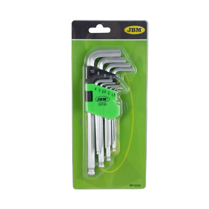 SET DE 9 LLAVES ALLEN LARGAS CON PUNTA REDONDA