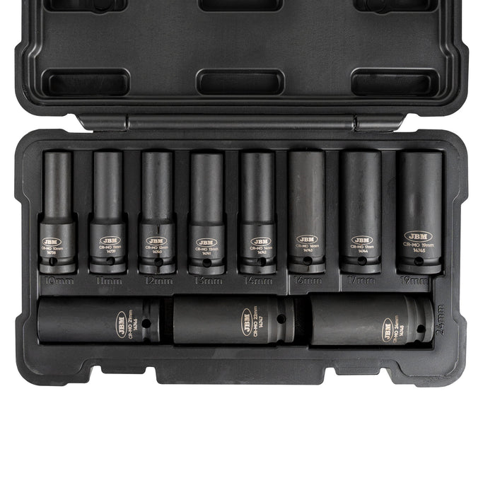 SET DE 11 VASOS DE IMPACTO LARGOS DE 12 CANTOS DE 1/2"