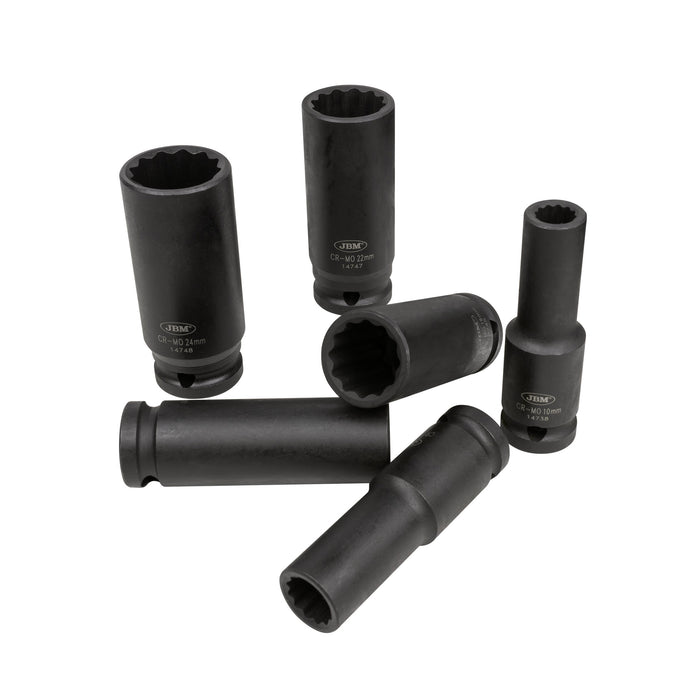 SET DE 11 VASOS DE IMPACTO LARGOS DE 12 CANTOS DE 1/2"