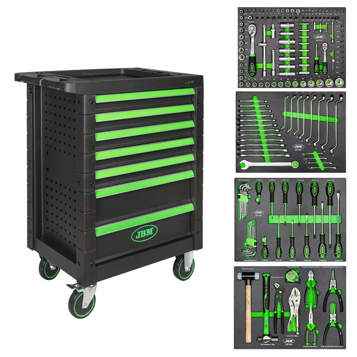 PROMO CARRO DE HERRAMIENTAS 7 CAJONES VERDE 53904 + MOCHILA JBM 54043
