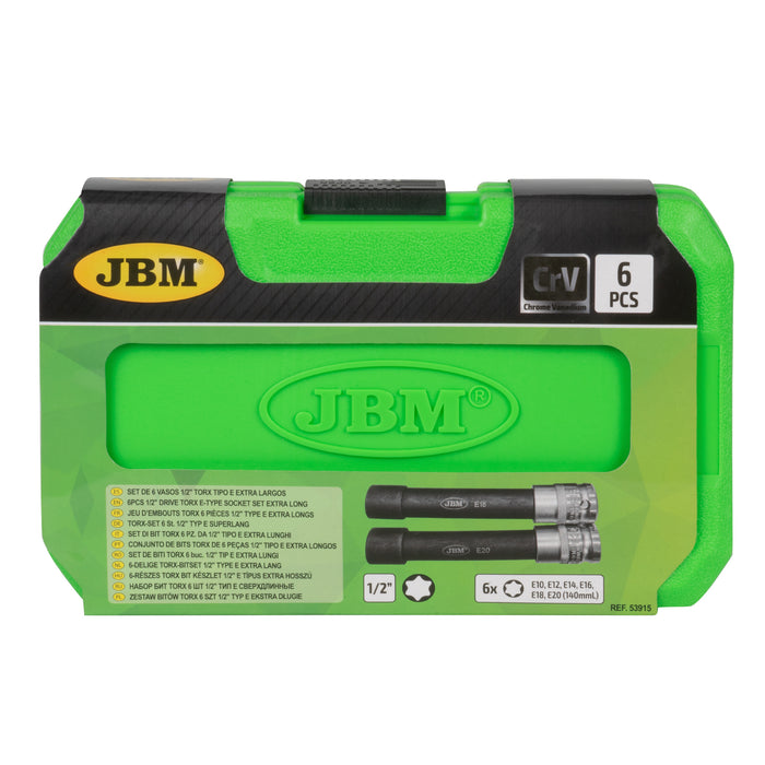 SET DE 6 VASOS 1/2" TORX TIPO E EXTRA LARGOS CINCADO