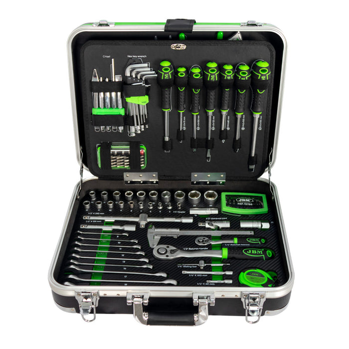 135-PIECE ALUMINUM TOOL CASE WITH 1/4" AND 1/2" ZINC-PLATED TOOLS