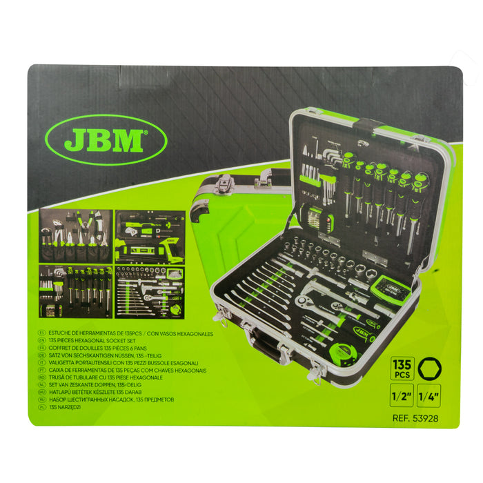 135-PIECE ALUMINUM TOOL CASE WITH 1/4" AND 1/2" ZINC-PLATED TOOLS