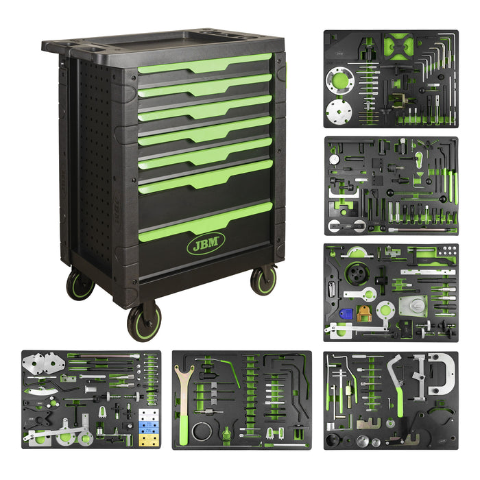 CARRO DE FERRAMENTAS ESPECIAL KIT DE SINCRONIZAÇÃO 7 GAVETAS VERDE