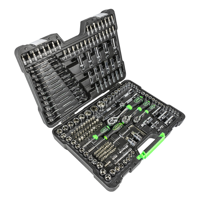 MALETÍN DE HERRAMIENTAS DE 216 PIEZAS  + SET DE 12 LLAVES COMBINADAS CON TRINQUETE + PORTATIL DE TALLER
