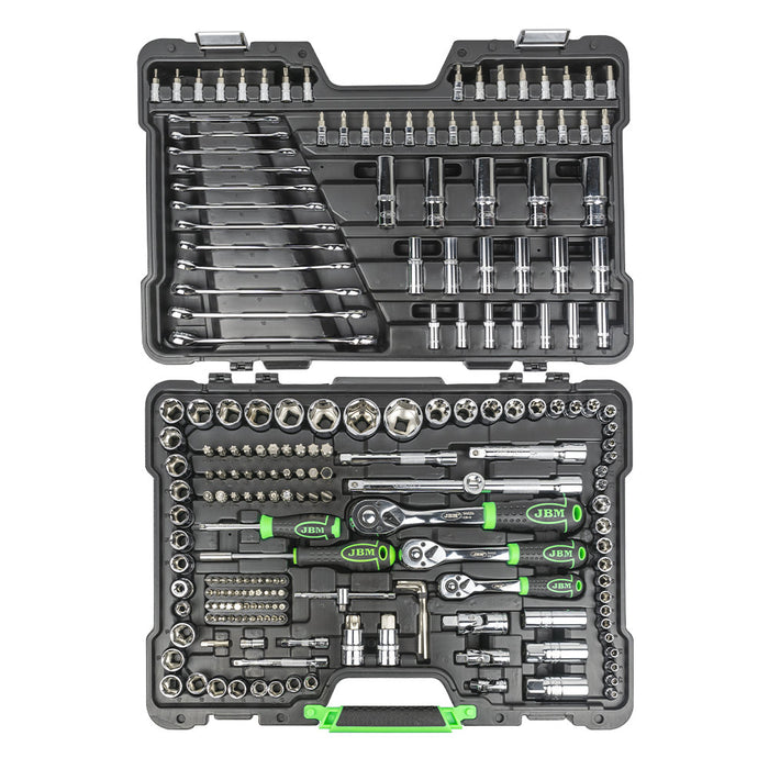 MALETÍN DE HERRAMIENTAS DE 216 PIEZAS  + SET DE 12 LLAVES COMBINADAS CON TRINQUETE + PORTATIL DE TALLER