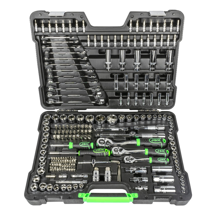 MALETÍN DE HERRAMIENTAS DE 216 PIEZAS  + SET DE 12 LLAVES COMBINADAS CON TRINQUETE + PORTATIL DE TALLER