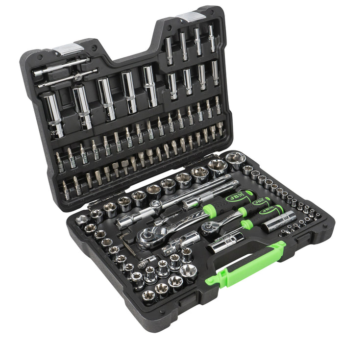 108-PIECE TOOL KIT WITH 1/4" AND 1/2" CHROME HEX SOCKETS