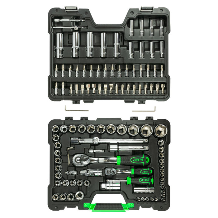 108-PIECE TOOL KIT WITH 1/4" AND 1/2" CHROME HEX SOCKETS