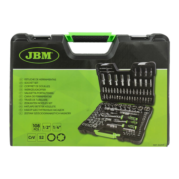 108-PIECE TOOL KIT WITH 1/4" AND 1/2" CHROME HEX SOCKETS