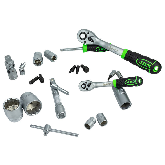 108-PIECE TOOL KIT WITH 1/4" AND 1/2" CHROME HEX SOCKETS