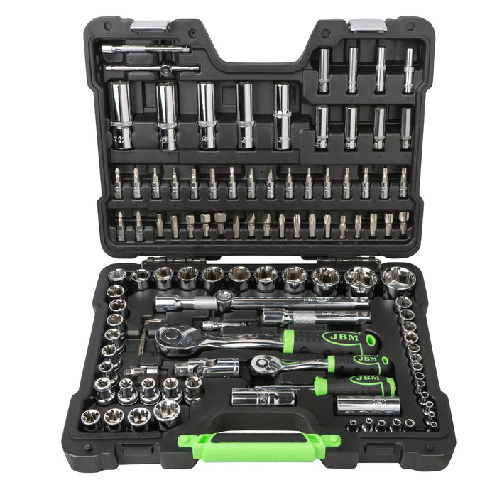 108-PIECE TOOL KIT WITH 1/4" AND 1/2" CHROME HEX SOCKETS
