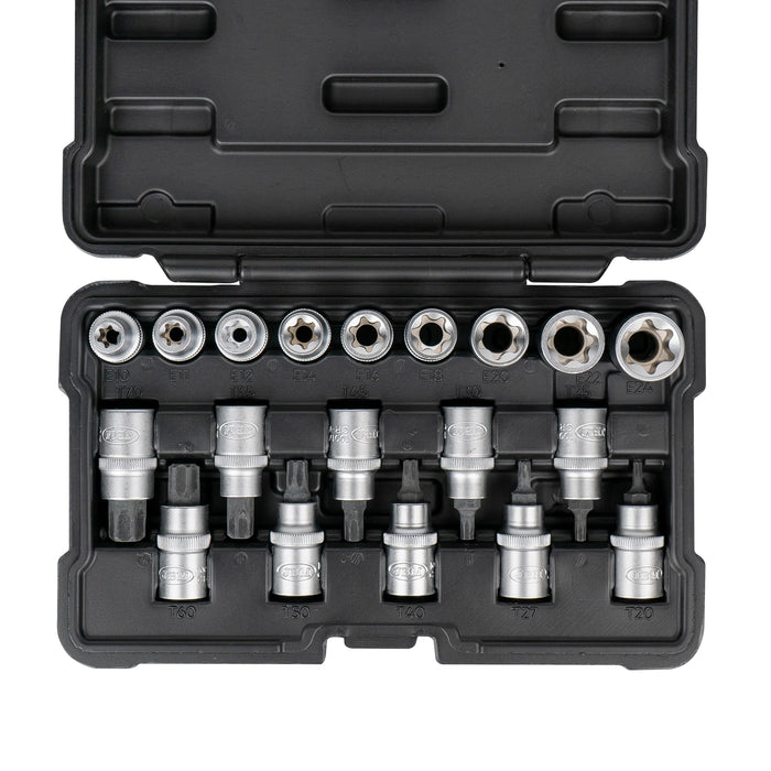 SET DE VASOS Y PUNTAS TORX DE 1/2" 19 PIEZAS
