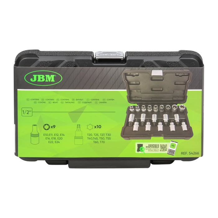 SET DE VASOS Y PUNTAS TORX DE 1/2" 19 PIEZAS