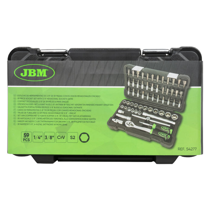 59-PIECE TOOL SET WITH 3/8" HEXAGONAL SOCKETS, ZINC-PLATED
