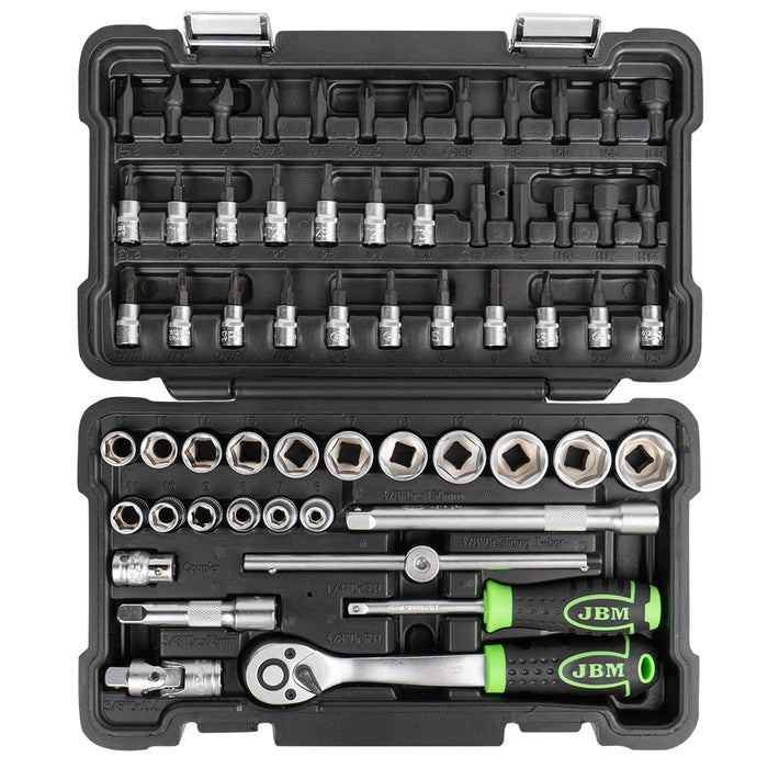 ESTUCHE DE HERRAMIENTAS DE 59 PIEZAS CON VASOS HEXAGONALES 3/8" CINCADO