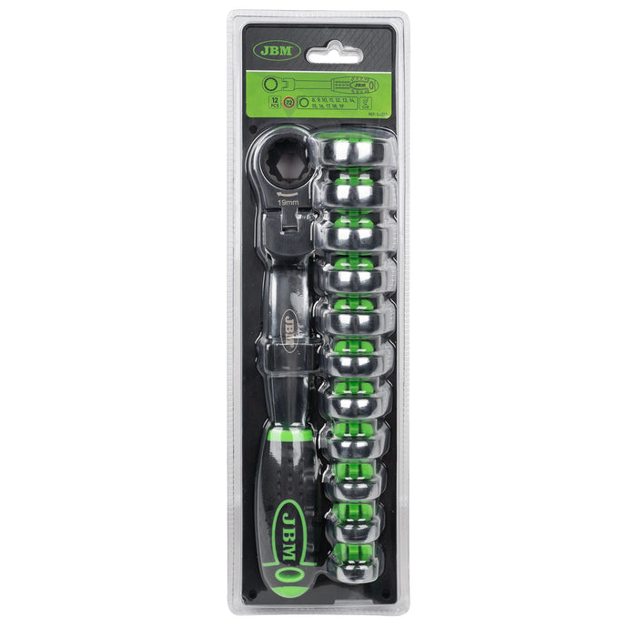 LLAVE DE TRINQUETE CON CABEZAL INTERCAMBIABLE 12 PCS