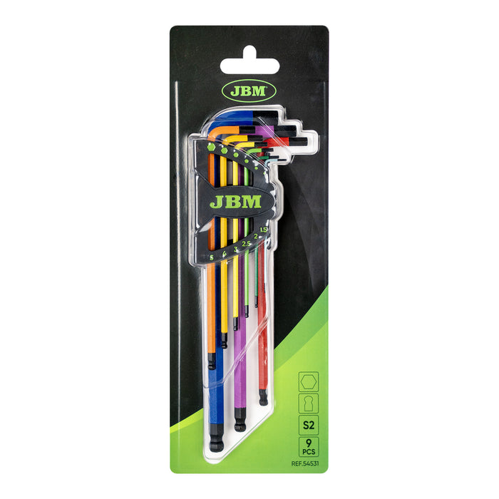 SET DE 9 LLAVES ALLEN DE COLORES CON PUNTA REDONDA EXTRALARGAS