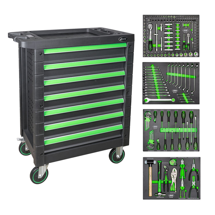 7-DRAWER TOOL TROLLEY, SAME SIZE, GREEN