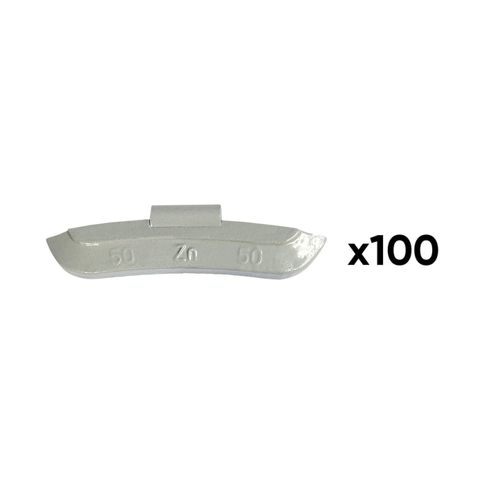 CAJA DE 100 CONTRAPESAS ZINC GRAPA 50GR. ESPECIAL LLANTA UNIVERSAL