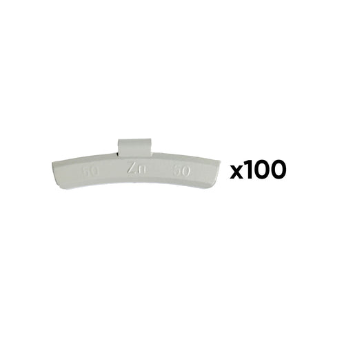 CAJA DE 100 CONTRAPESAS ZINC GRAPA 50GR. ESPECIAL LLANTA ALEACIÓN