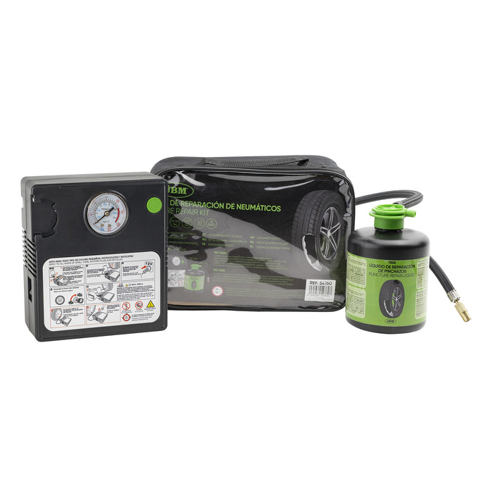 KIT SELLADOR DE PINCHAZOS - LÍQUIDO Y COMPRESOR DE AIRE