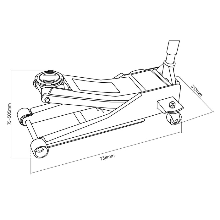 3T LOW-PROFILE TROLLEY JACK FOR LOW-CLEARANCE VEHICLES