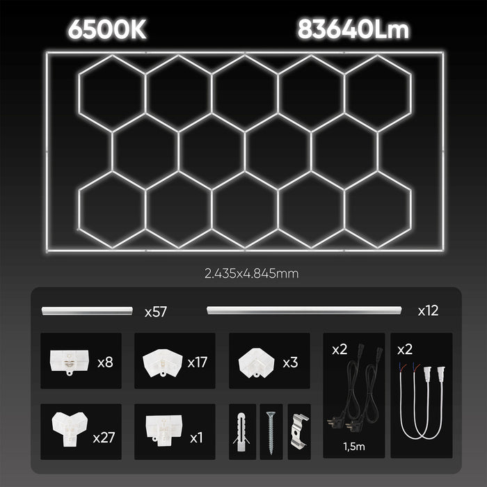 CONJUNTO DE LUZES HEXAGONAIS DE TETO EM LED COM KIT DE SUPORTE METÁLICO